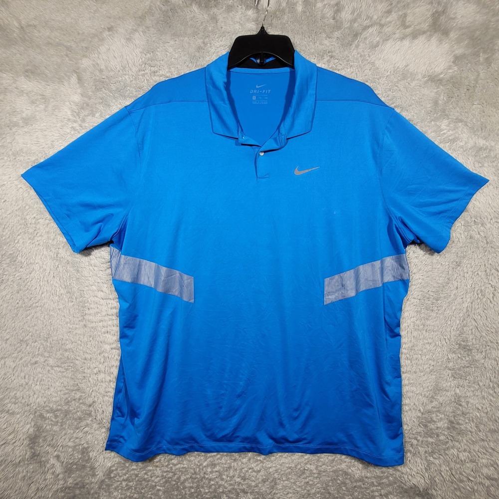 Nike DRI-FIT Golf Polo Shirt Men's‎ Blue Short Sleeve Size XXL Athletic Stripe *